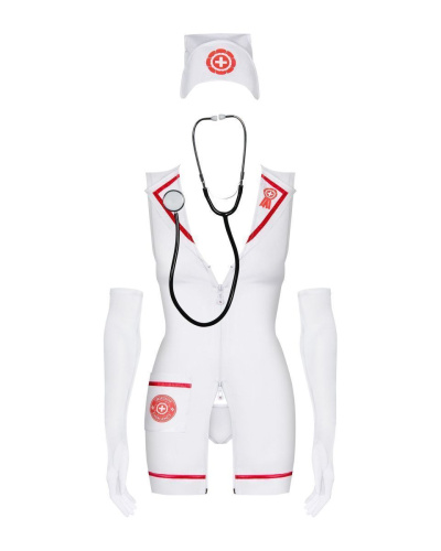 Obsessive Emergency dress - Эротический костюм секси медсестры со стетоскопом, XXL